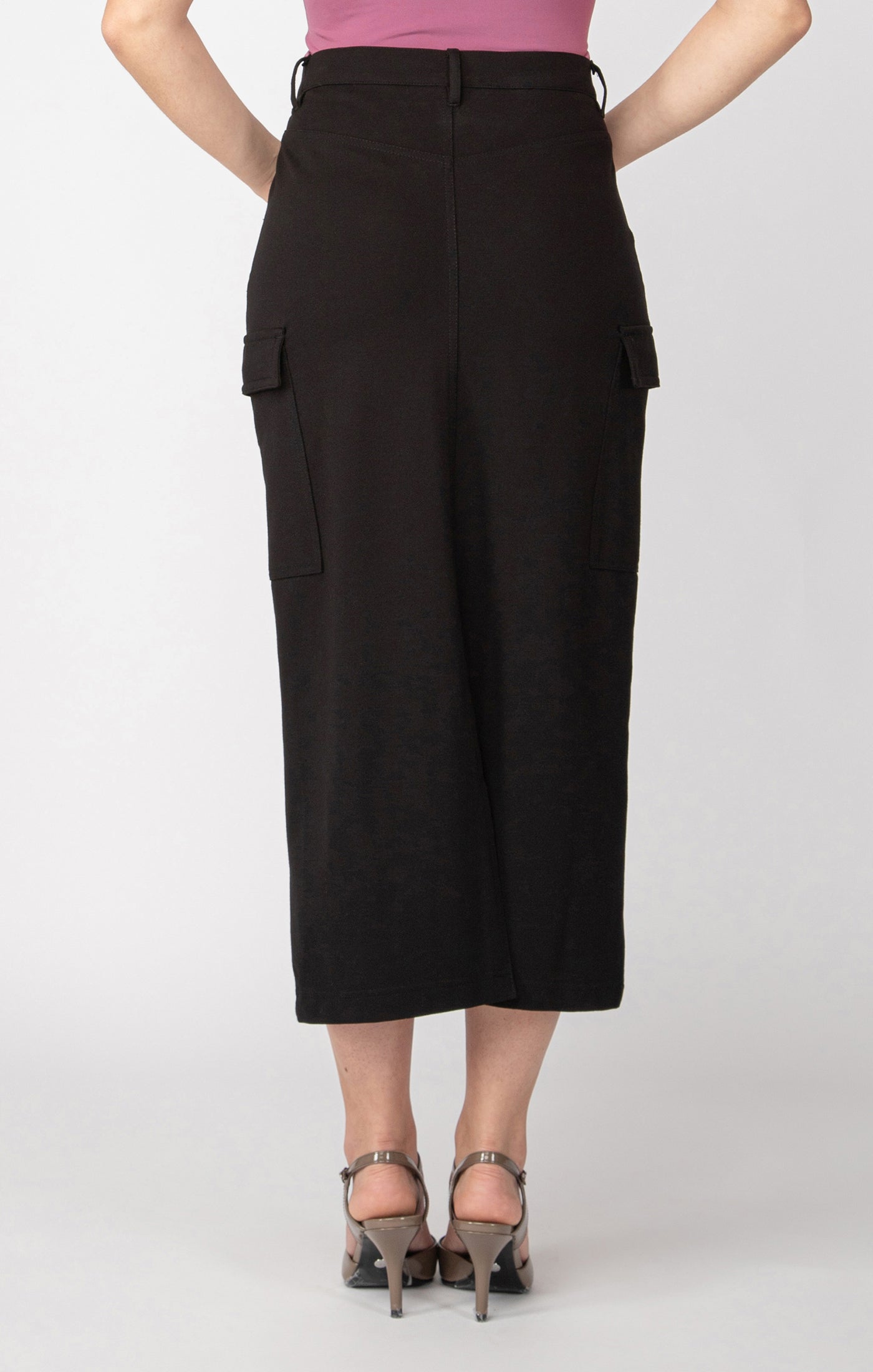 Black Ponte Knit Cargo Skirt