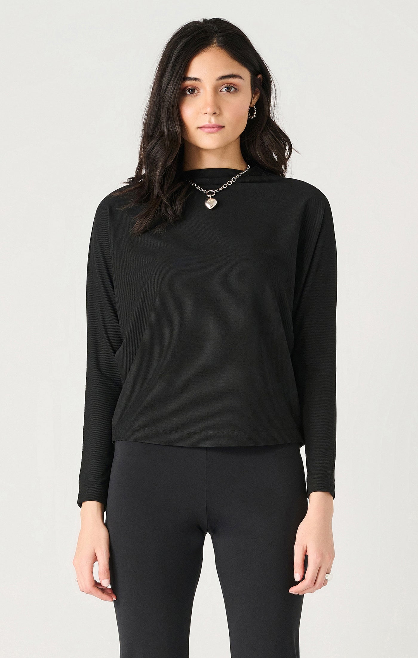 Ls Mock Neck Ribbed Top