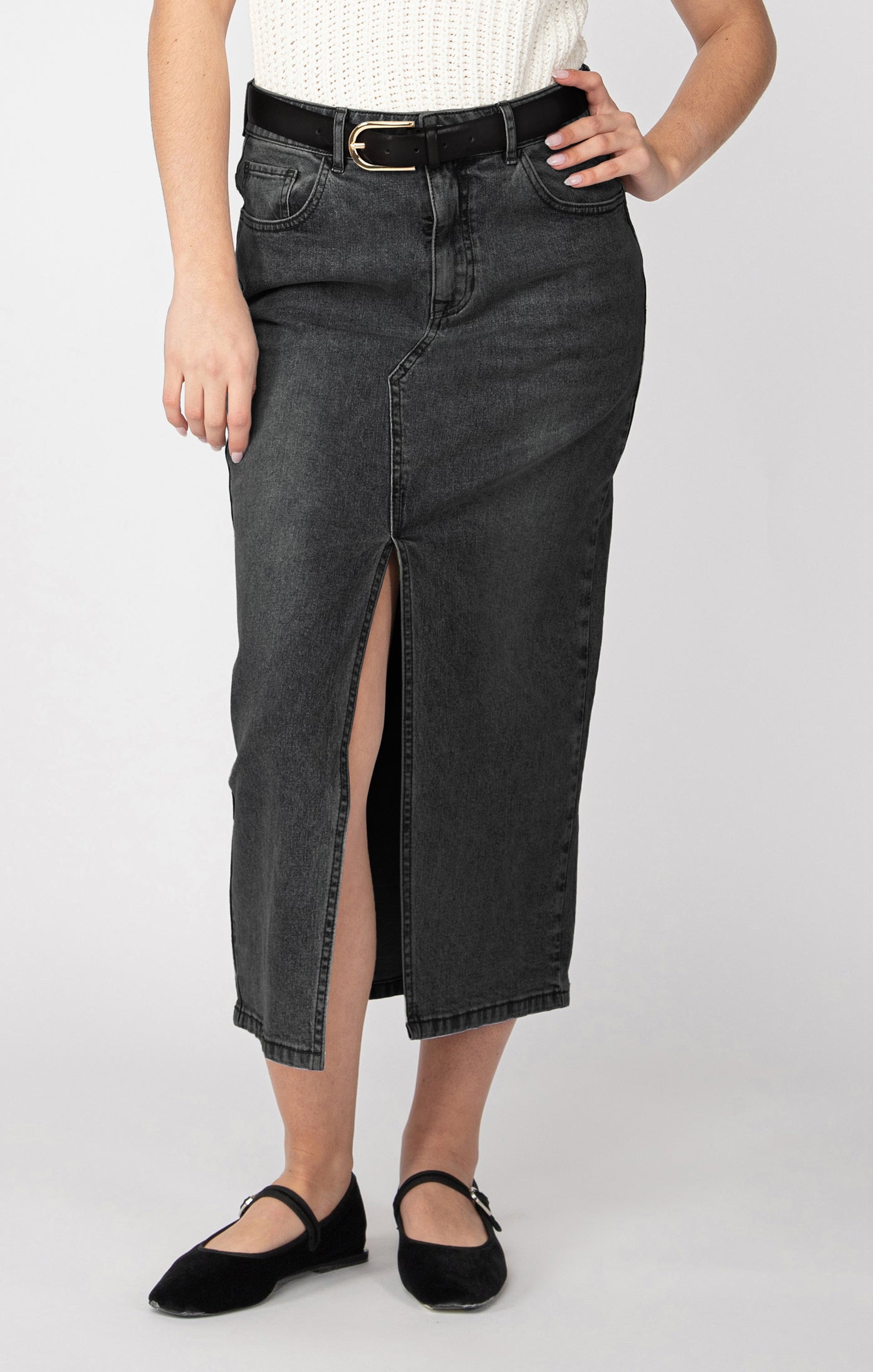 Denim Lt Grey Maxi Skirt