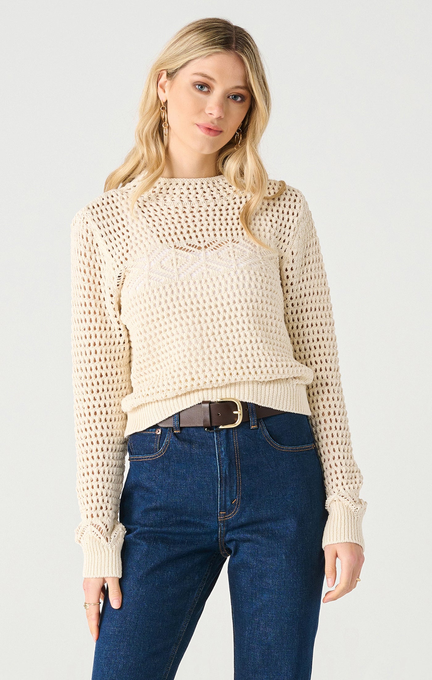 Ls Mockneck Crochet Sweater