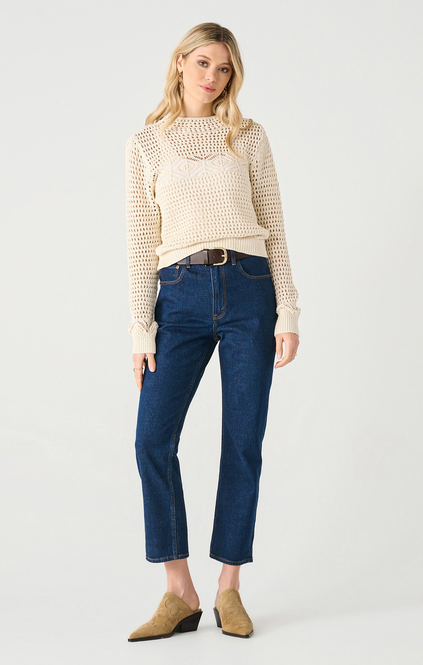 Ls Mockneck Crochet Sweater