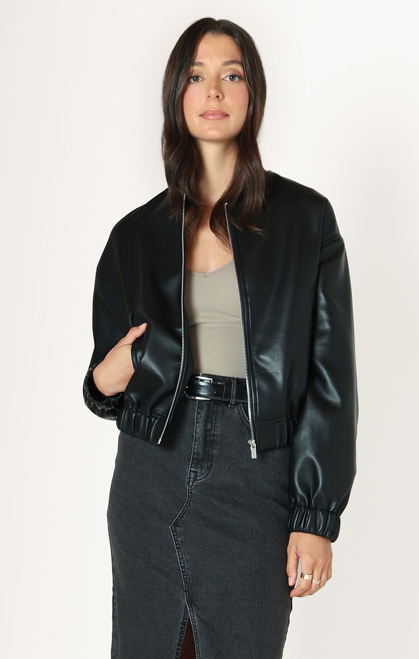 Faux Leather Bomber Jacket