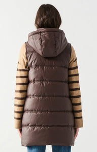 Hooded Faux Leather Puffer Vest