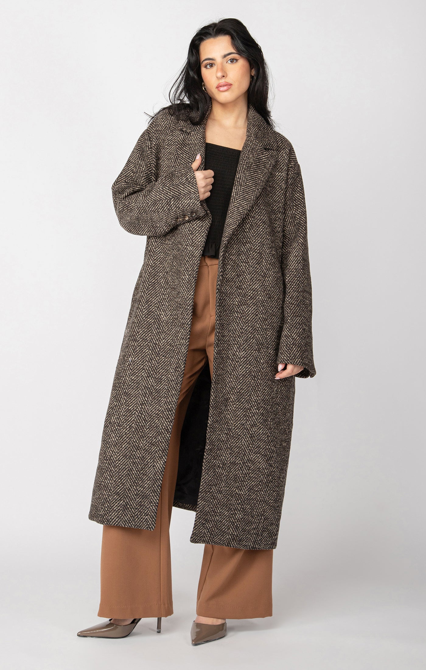 Belted Herringbone Coat