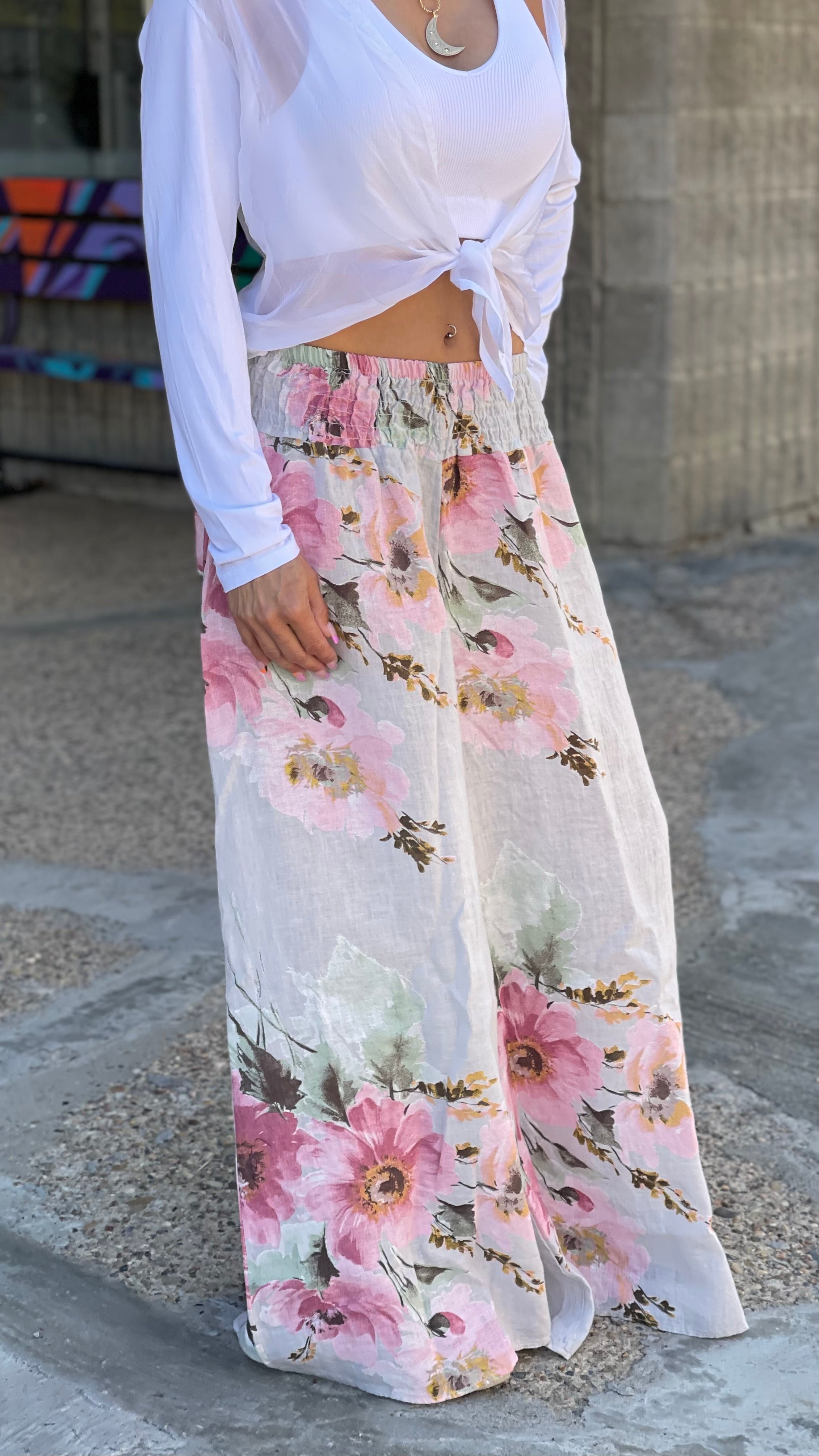 Linen Flower Flowy Pant