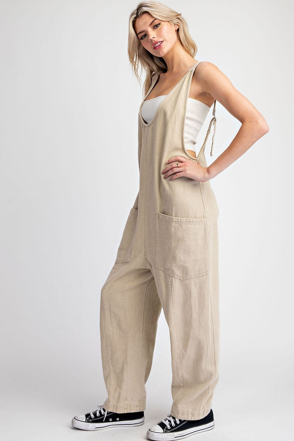 High Roller Twill Tan Jumpsuit