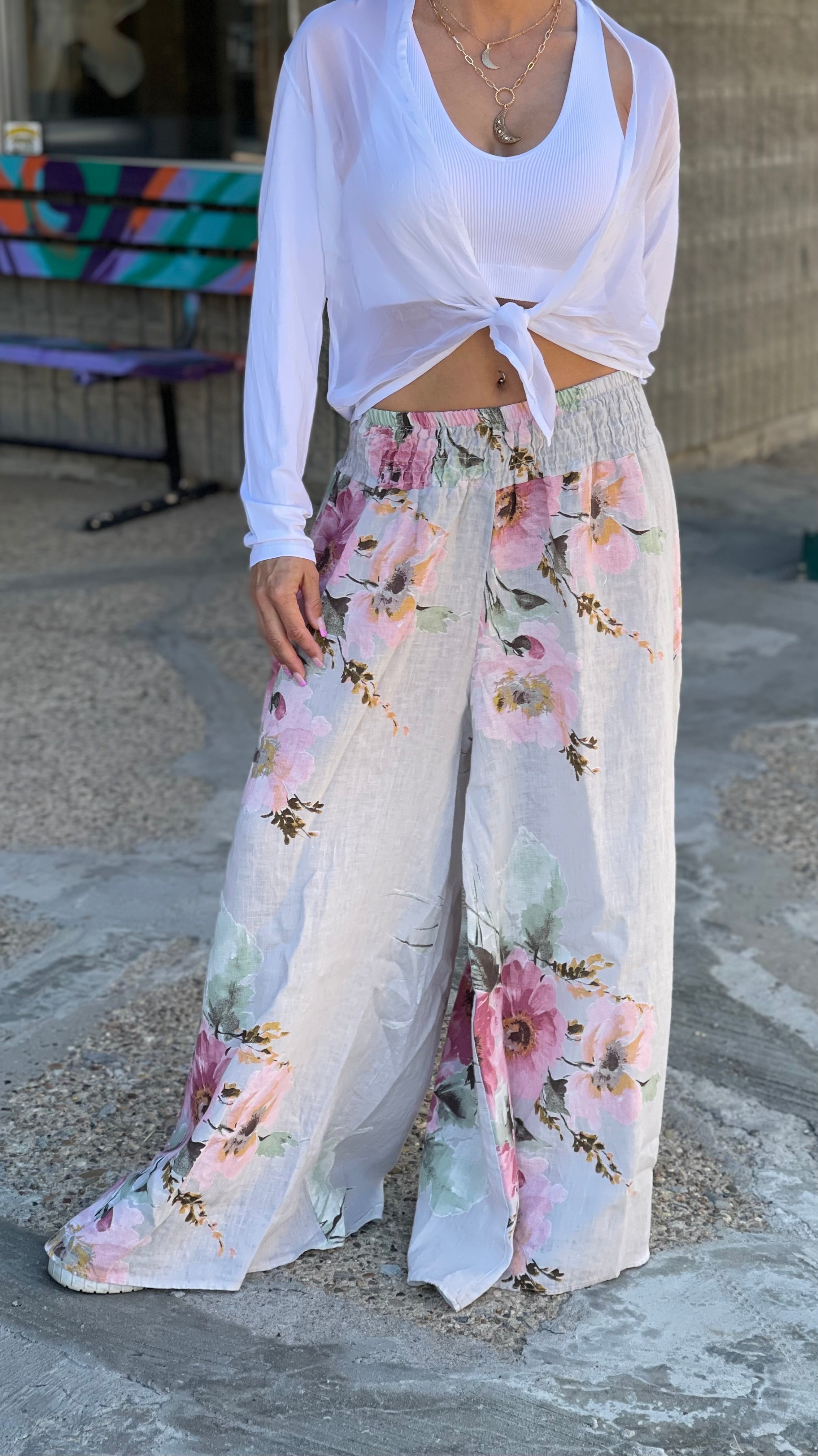 Linen Flower Flowy Pant