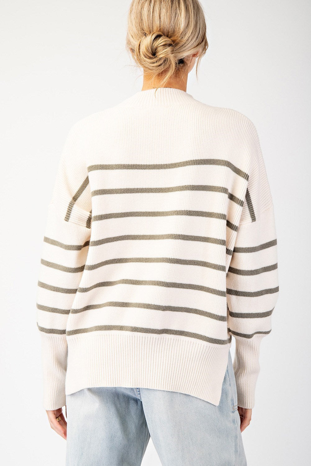 Striped Sweater Slit Hem