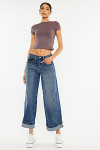 High Rise Cropped Wide Leg Denim