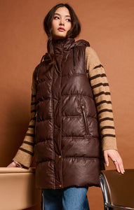 Hooded Faux Leather Puffer Vest