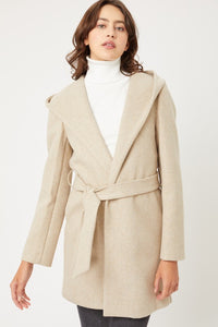 Oatmeal JQ Fleece Belted Hoodie Coat